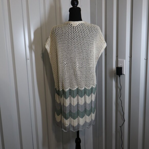 POL Womens Crochet Knit Sleeveless Open Duster Cardigan Size Large Pastel Cream - Picture 2 of 9